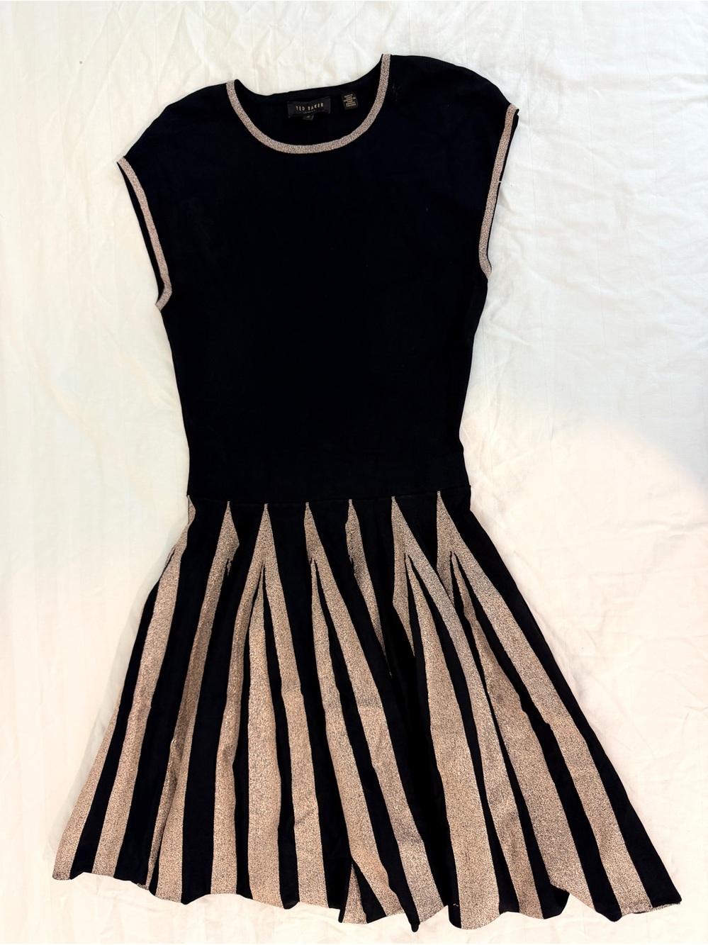 Ted Baker "Aleece" Black & Gold Full-Skirt Shimmer Dress 2 s/m